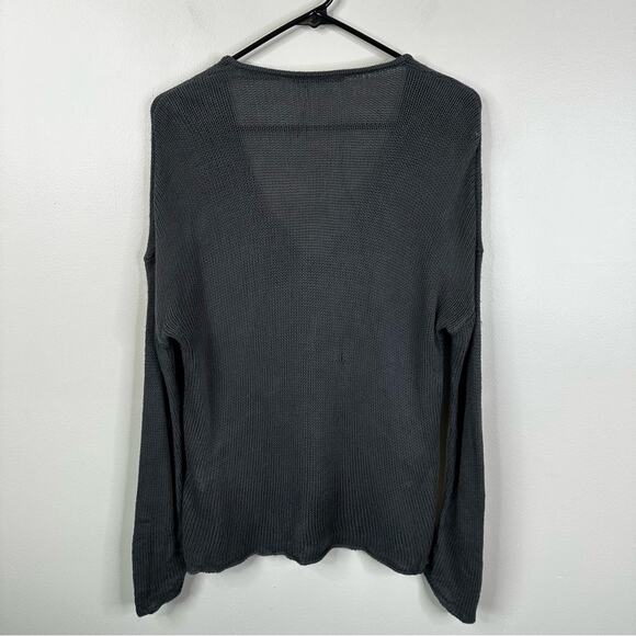 Helmut Lang Sweater Womens Small Gray Linen Blend V-Neck Long Sleeve Knit Top - Picture 6 of 9